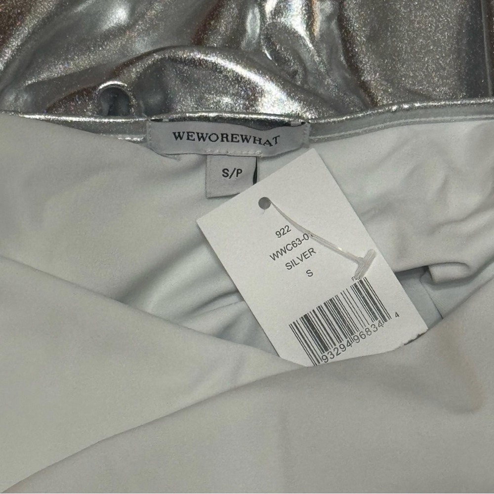 NWT WeWoreWhat Midi Dress Metallic Silver Bodycon Fitted Sculpted Shimmer S - Picture 9 of 9